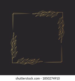 Vector isolated golden flourish square frame. Floral elegant border. Flower gold corner wreath for wedding card.