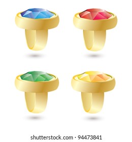 Vector Isolated Golden rings with color gemstones