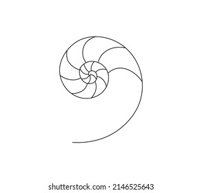 Vector isolated golden spiral logarithmic spiral of nautilus shell line graphic drawing