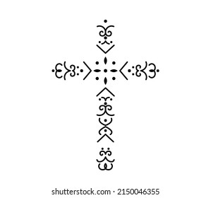 Vector isolated graphic art decorative elements cross colorless black and white drawing