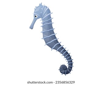 Vector isolated gray seahorse, cartoon floating sea creature.