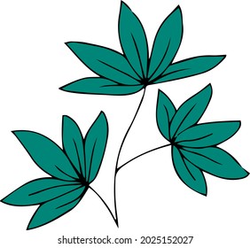 Vector isolated green branch with leaves heart shape. Decoration stem. Botanical element