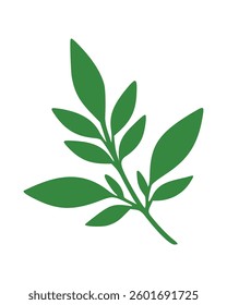 Vector Isolated Green leafy branch on the white backdrop. Nature botanical icon