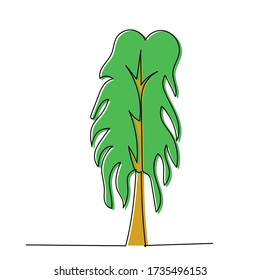 vector, isolated, green tree continuous line drawing on white background, sketch