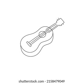 Vector Isolated Guitar Contour Line Simple Drawing. Colorless Black And White Guitar Outline Sketch