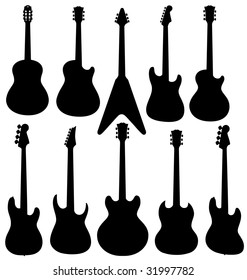 Vector isolated guitars silhouettes.