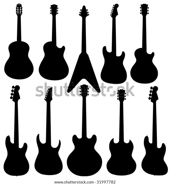 Vector De Stock Libre De Regalias Sobre Siluetas De Guitarras Aisladas Por Vectores 31997782
