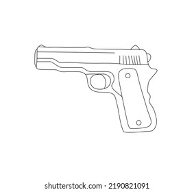 Vector Isolated Gun Handgun Pistol Colorless Black And White Contour Line Easy Drawing