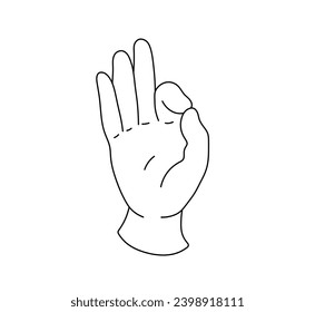 Vector isolated Gyan Mudra hand gesture hasta Sanskrit word for hand colorless black and white contour line easy drawing