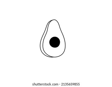 Vector isolated half avocado with black seed colorless black and white simple drawing