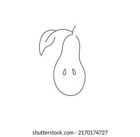 Vector aislado medio pera con hojas de semillas y trazo de contorno blanco y negro incoloro de ramas
