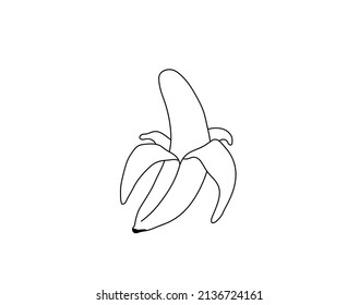 Vector aislado medio pelado banano incoloro línea de contorno blanco y negro simple dibujo de doodle