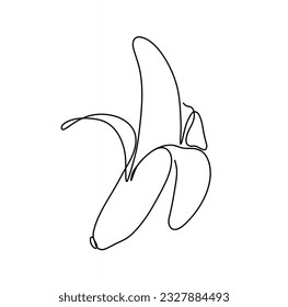 Vector aislado mitad de fruta de plátano pelado una sola línea contemporánea incolora línea de contorno blanco y negro fácil dibujo