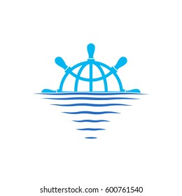 Vector isolated half of the wheel on the background of the sea and waves logo design