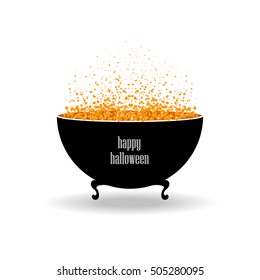 Vector isolated halloween black pot with orange potion and bubbles