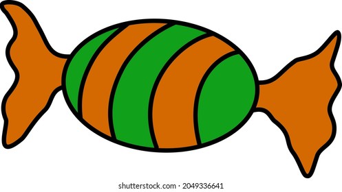 Vector isolated halloween element colorful striped candy. Halloween sweets element decoration. Double color