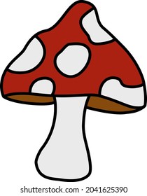 Vector isolated halloween element red toxic mushroom. Fantasy poison fungus.