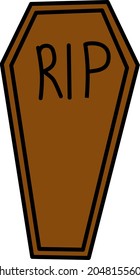 Vector isolated halloween element wooden coffin RIP. Halloween funeral doodle decoration