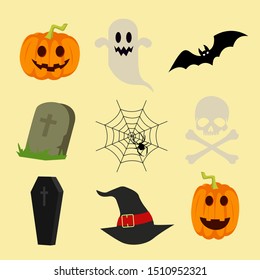 Vector Isolated Halloween Elements, Icon Set