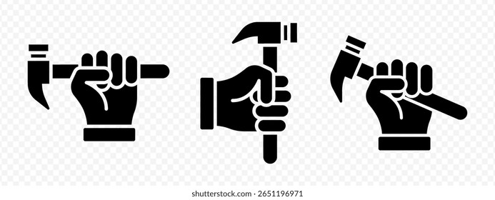 Vector isolated Hammer in Hand icon set in black fill