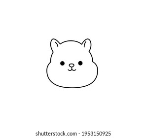 Vector isolated hamster head line drawing. Contour black and white hamster mouse doodle cute cartoon sketch.