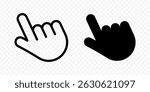 Vector isolated Hand Cursor icon set in black outline and fill