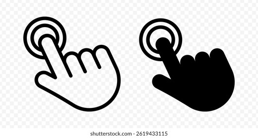 Vector isolated Hand Cursor icon set in black outline and fill