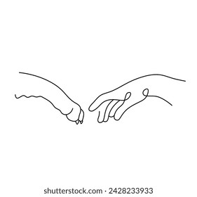 Vector isolated hand and dog paw side view line art colorless black and white contour line easy drawing