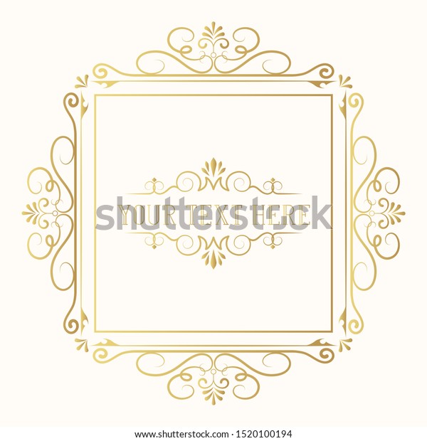Vector isolated hand drawn antique decor for label\
design. Golden vintage filigree wedding frame. Gold ornate elegant\
border for invitation card.\
