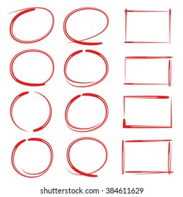 vector isolated hand drawn circles, rectangles, highlighter, markers