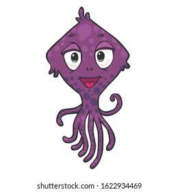 Vector isolated hand drawn octopus. Funny cartoon illustration for kids