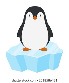 Pinguim desenhado à mão isolado do vetor no gelo