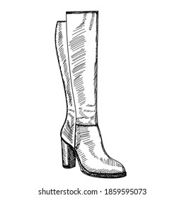 Vector, Isolated Hand Drawn, Sketch Of Winter Women's Boots