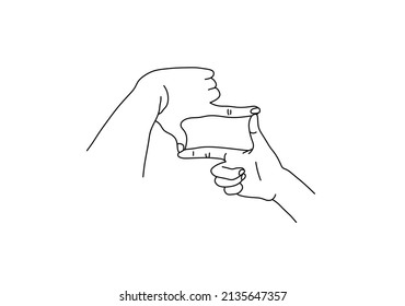 Vector isolated hand gesture rectangular finger frame colorless black and white contour line doodle drawing