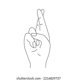 Vector Isolated Hand Gesture Two Crossed Fingers Index And Middle Fingers Colorless Black And White Contour Line Easy Drawing