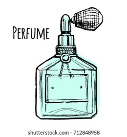 Vector isolated hand painted illustration of blue perfume bottle