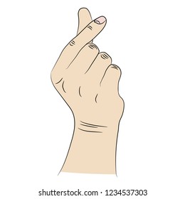 vector of isolated hand that shows symbol of korean small heart