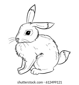 Vector isolated hand-drawn illustration of a cute little easter sitting rabbit made in cartoon style. Design best for products for children: kid's coloring books, games, clothes.