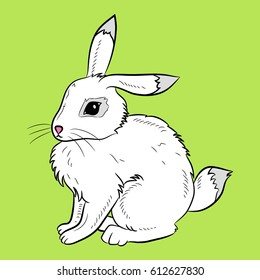 Vector isolated hand-drawn illustration of a cute little easter sitting rabbit made in cartoon style. Design best for products for children: kid's books, games, clothes