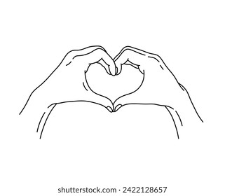 Vector isolated hands gesture heart fingers colorless black and white contour line easy drawing	
