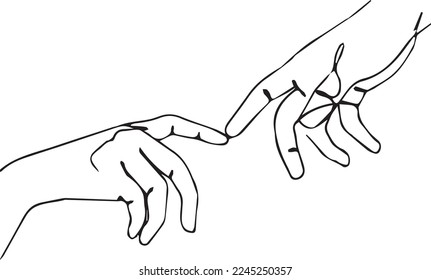 Vector isolated hands, Valentines couple hands touching line drawing 