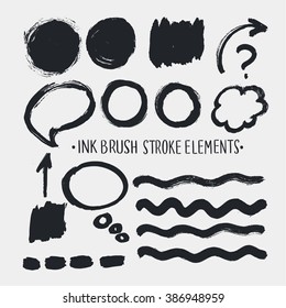 Vector isolated handwriting brush stroke set elements. Wave, arrows, circle 