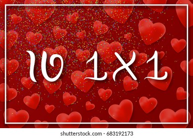 Vector isolated handwritten hebrew lettering for Jewish Valentines Day Tu B'Av on the realistic heart background. Vector calligraphy poster for greeting card and covering.