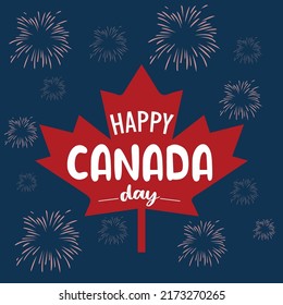 Vector isolated handwritten lettering logo for Canada Day with realistic red maple leaf. Vector typography for greeting card, decoration and covering. Concept of Happy Canada Day.