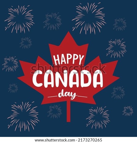 Vector isolated handwritten lettering logo for Canada Day with realistic red maple leaf. Vector typography for greeting card, decoration and covering. Concept of Happy Canada Day.