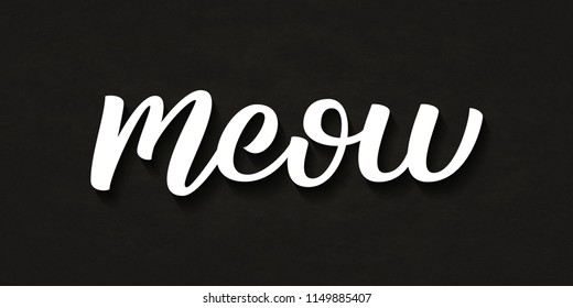 Vector isolated handwritten lettering Meow logo with grunge texture for decoration and covering on the dark background. Concept of cat quote and pet shop.