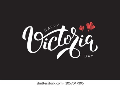 Vector isolated handwritten lettering for Victoria Day with origami maple leaves. Vector typography for greeting card, decoration and covering. Concept of Happy Victoria Day in Canada.