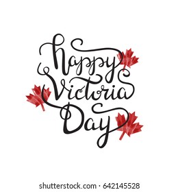 Vector isolated handwritten lettering for Victoria Day on white background. Vector calligraphy for greeting card, decoration and covering. Concept of Happy Victoria Day in Canada.