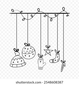 Vector isolated hanging Christmas garland on a transparent background