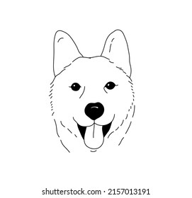 Vector isolated head of husky dog breathing through its mouth colorless black and white contour line drawing